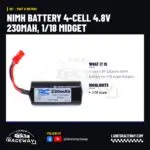 Lanes Raceway branded JBPBIC6U4DU7XISMHEDYE5KJ 1RC NiMH Battery 4-Cell 4.8V 230mAh, 1/18 Midget